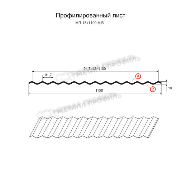 Профилированный лист МП-18х1100-A (ПЭ_Д-01-8017-0,45)